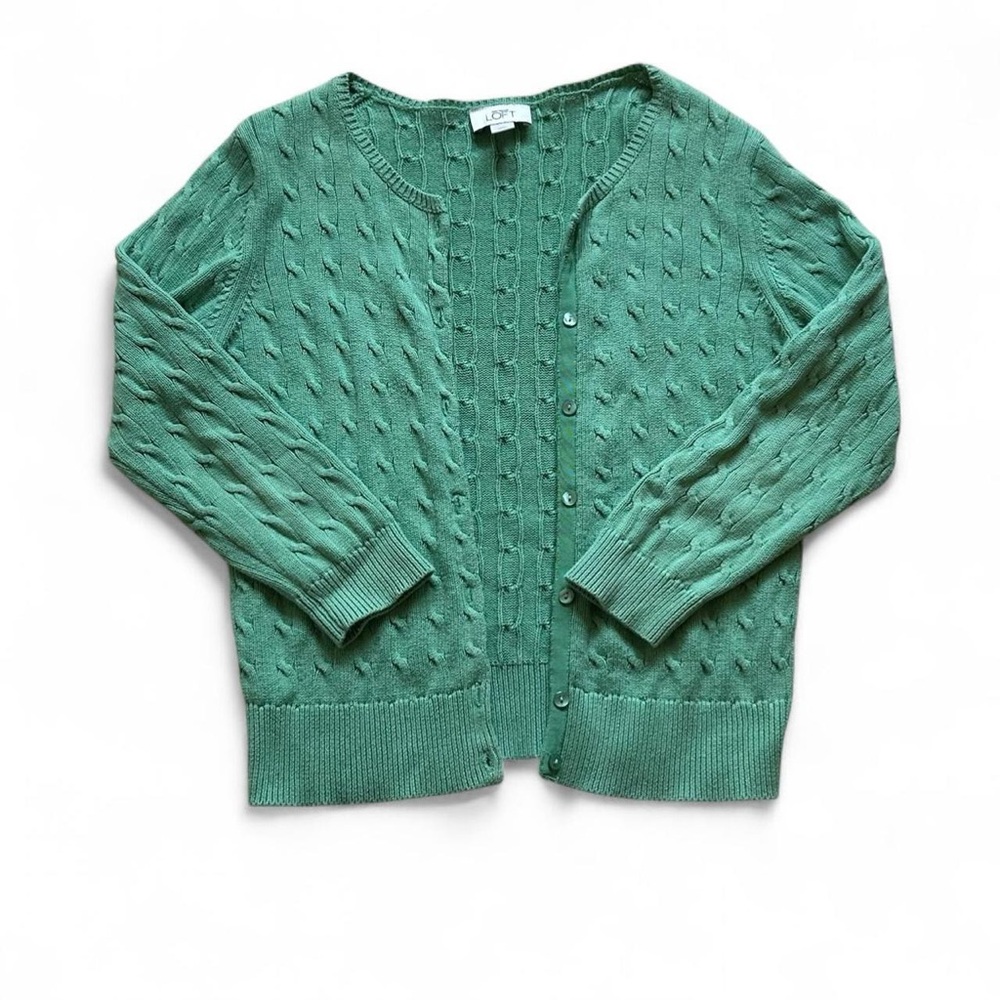 LOFT Teal Cable Knit Cardigan